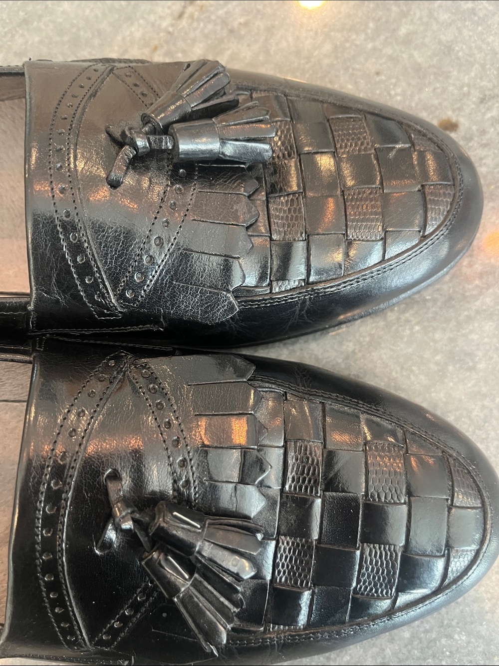 Florsheim Barletta Black Leather Tassel Woven Loafers Italian Made - Picture 3 of 13